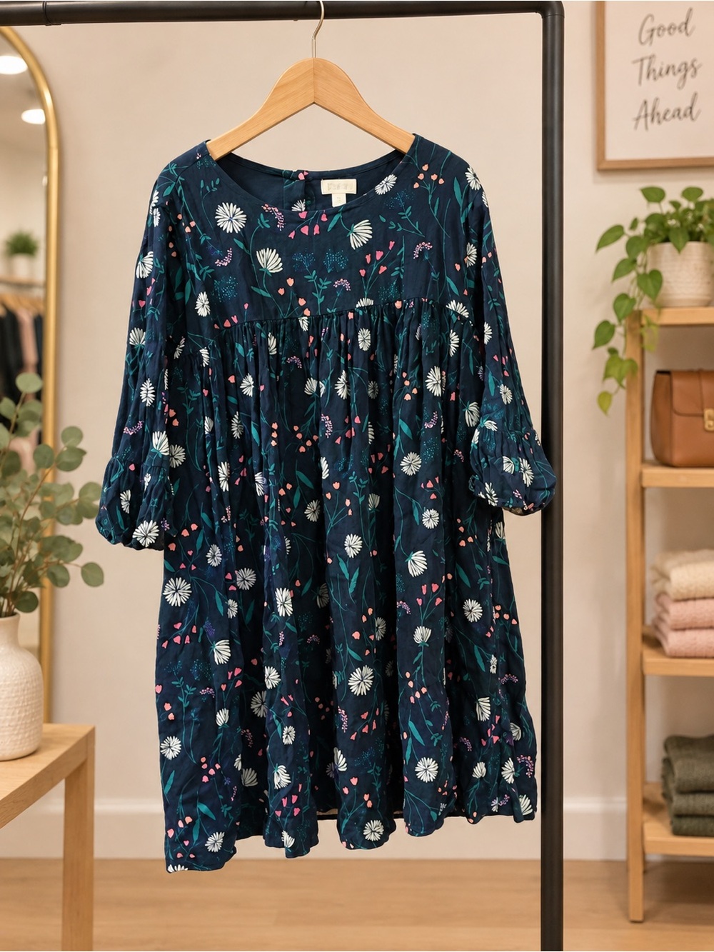 Gymboree Navy Floral Gathered Dress